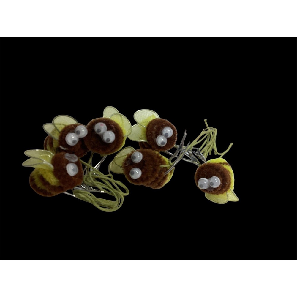 Vtg (6) Chenille Pipe Cleaner Bumble Bees W/ Google Eyes Picks Miniatures Animal